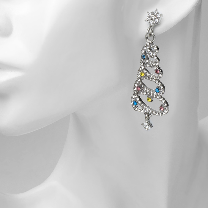 Новый год! Серьги «Новогодние» спираль- ёлочка, цветные в серебре Новый год! Серьги «Новогодние» спираль- ёлочка, цветные в серебре