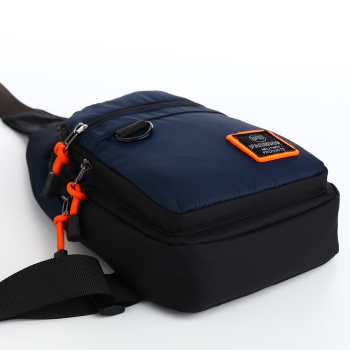 Сумка-слинг из текстиля, 3 наружных кармана, цвет синий Сумка-слинг из текстиля, 3 наружных кармана, цвет синий