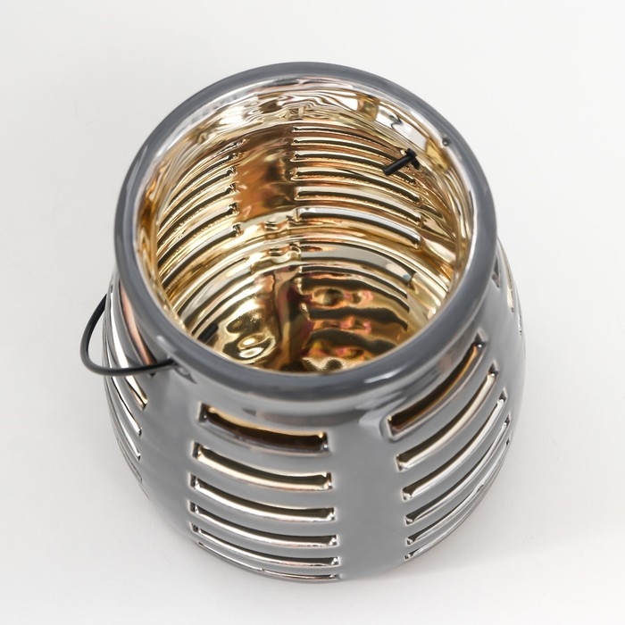 Подсвечник керамика на 1 свечу Подсвечник керамика на 1 свечу "Фонарь. Полосы" внутри золото МИКС 11,5х11,5х11 см