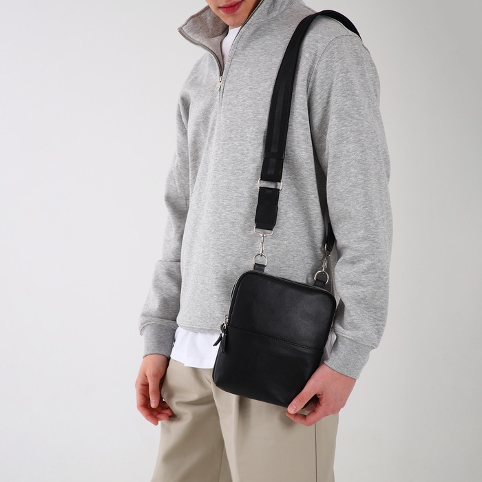 Сумка мужская TEXTURA, через плечо, натуральная кожа, цвет чёрный Сумка мужская TEXTURA, через плечо, натуральная кожа, цвет чёрный