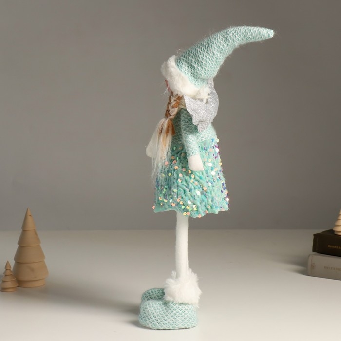 Кукла интерьерная "Ангелочек в бирюзовом наряде с пайетками, серебристые крылья" 49 см