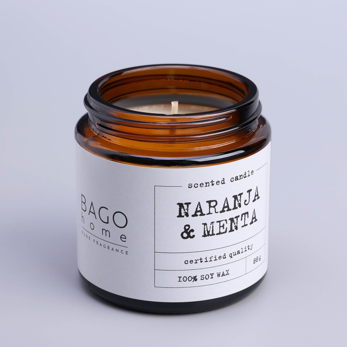 Свеча ароматическая в банке  Свеча ароматическая в банке "Мята и апельсин", совый воск, 88 г