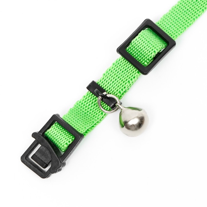 Ошейник кошачий с бубенчиком, 30 х 1 см, полиэстер, зелёный Ошейник кошачий с бубенчиком, 30 х 1 см, полиэстер, зелёный