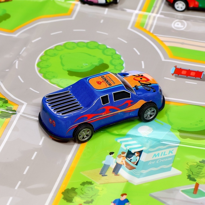 Набор машинок «Безумные гонки», металлические, инерция, игровой коврик, в детском ящике на колёсах с крышкой, 50 шт. Набор машинок «Безумные гонки», металлические, инерция, игровой коврик, в детском ящике на колёсах с крышкой, 50 шт.