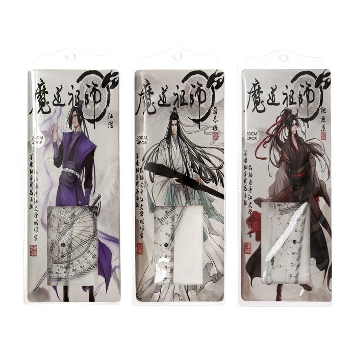 Набор геометрический Набор геометрический "Аниме", (линейка, транспортир, 2 угольника) в пенале, МИКС