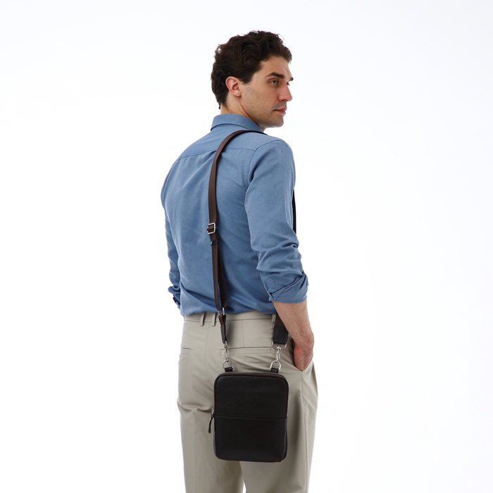 Сумка мужская TEXTURA, через плечо, натуральная кожа, цвет тёмно-коричневый Сумка мужская TEXTURA, через плечо, натуральная кожа, цвет тёмно-коричневый