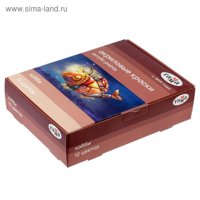 Краска акриловая, набор 12 цветов х 20 мл, Гамма  Краска акриловая, набор 12 цветов х 20 мл, Гамма "Хобби", морозостойкая, глянцевая, 3012198