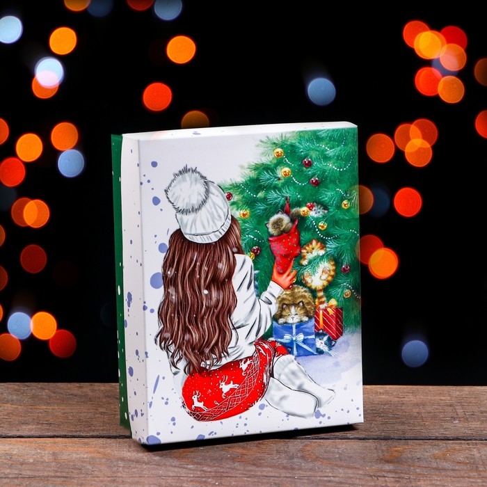 Новый год. Коробка подарочная новогодняя складная, Новый год. Коробка подарочная новогодняя складная, "Счастья", 16,5 х 12,5 х 5,2 см