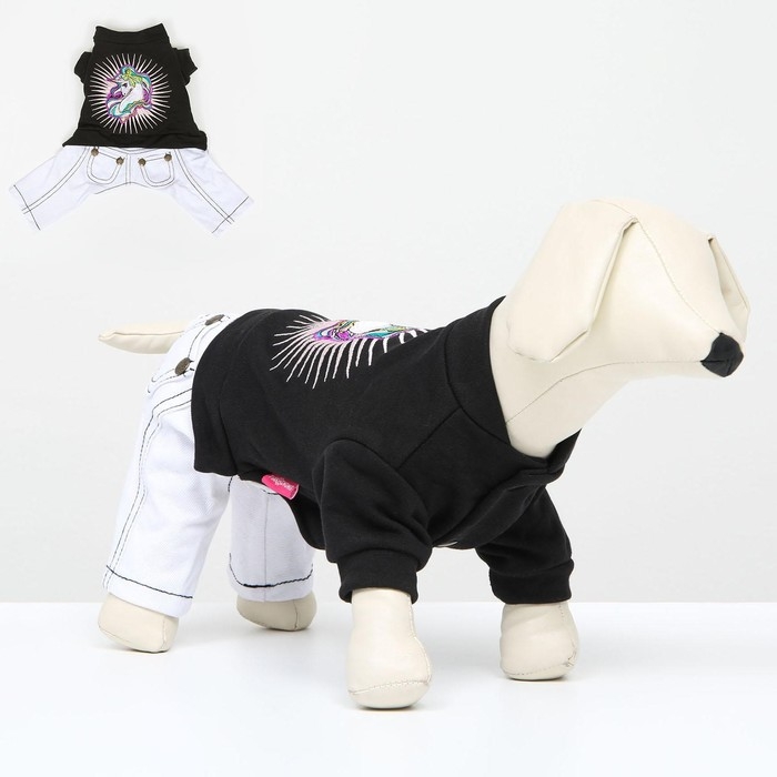 Комбинезон Комбинезон "Единорог", размер 16 (ДС 36 см, ОГ 46 см, ОШ 35 см), чёрно-белый