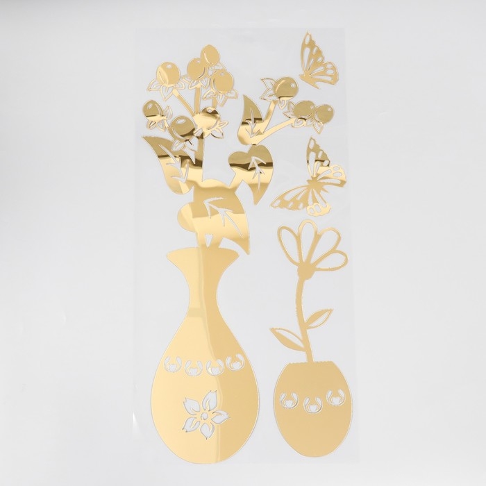 Наклейка интерьерная зеркальная "Вазы с цветами" МИКС 31,5х62 см