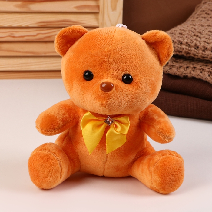 Мягкая игрушка "Мишка" с бантиком, 20 см, цвет коричневый