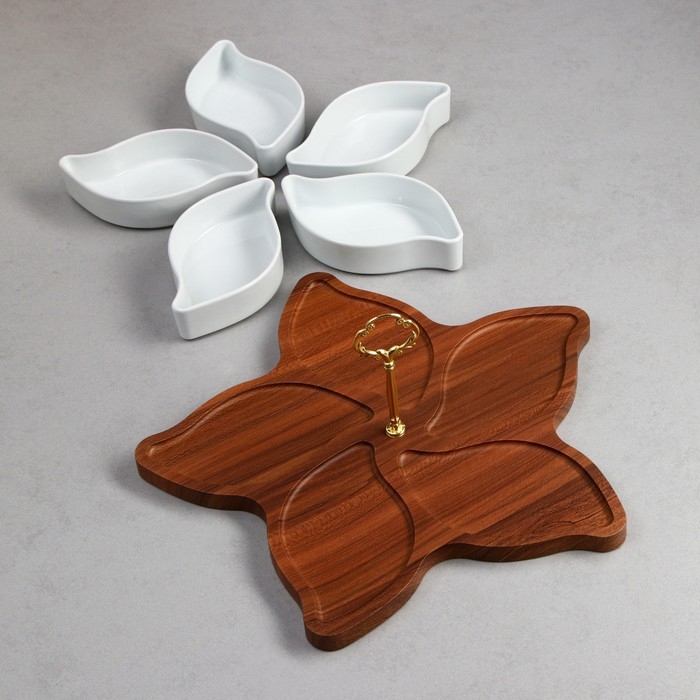 Менажница «Король», 5 шт:300 мл, деревянное основание, фарфор, Иран Менажница «Король», 5 шт:300 мл, деревянное основание, фарфор, Иран