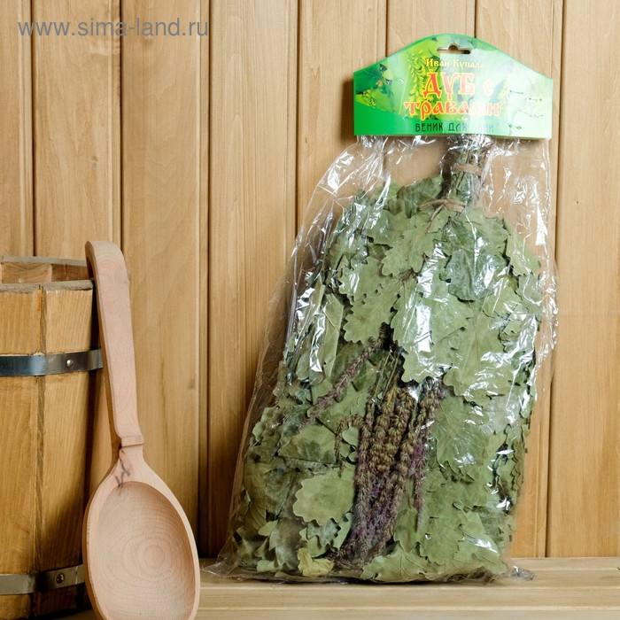 Веник для бани дубовый с шалфеем, в индивидуальной упаковке Веник для бани дубовый с шалфеем, в индивидуальной упаковке