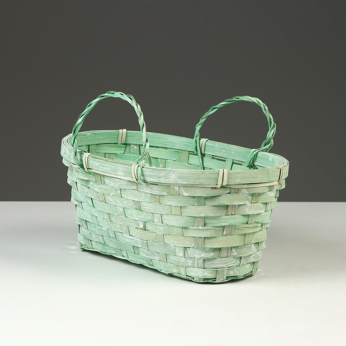 Корзина плетеная, 26 х 13 х 11 см, зелёная, бамбук Корзина плетеная, 26 х 13 х 11 см, зелёная, бамбук