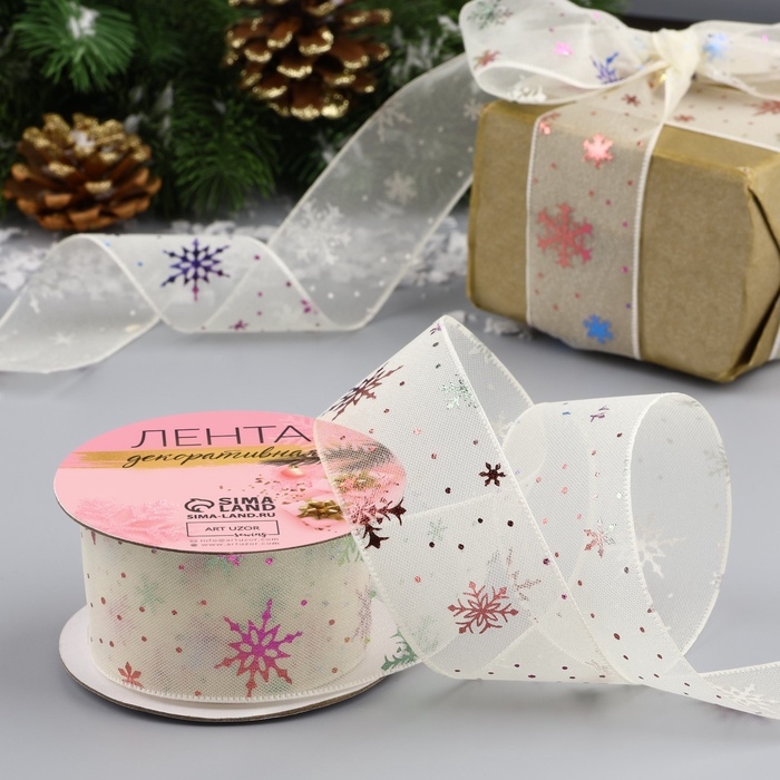 Лента капроновая «Снежинки», 40 мм, 9 ± 0,5 м, цвет молочный Лента капроновая «Снежинки», 40 мм, 9 ± 0,5 м, цвет молочный