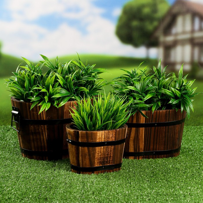 Набор деревянных кашпо, овальных 22х18х14см Набор деревянных кашпо, овальных 22х18х14см