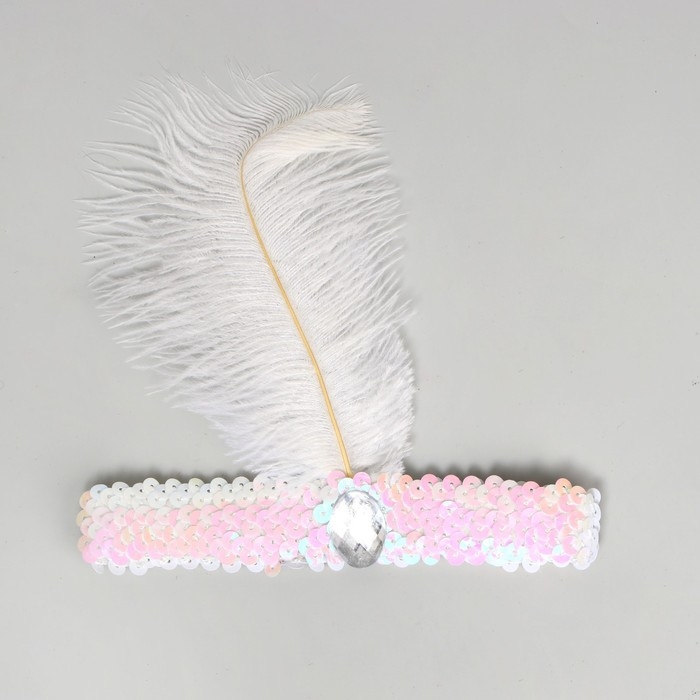 Повязка на голову с пером карнавальная, цвет белый Повязка на голову с пером карнавальная, цвет белый