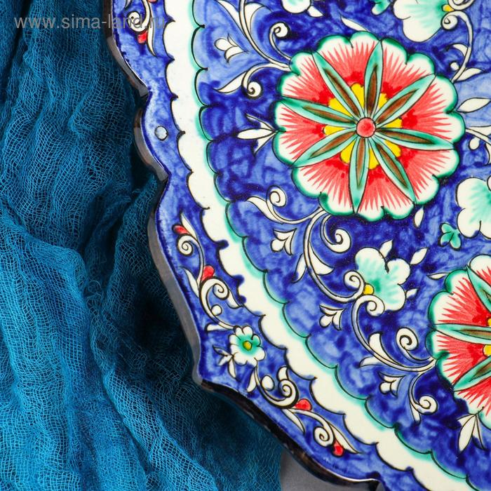 Ляган Риштанская Керамика  Ляган Риштанская Керамика "Цветы", 41 см, рифлёный, синий