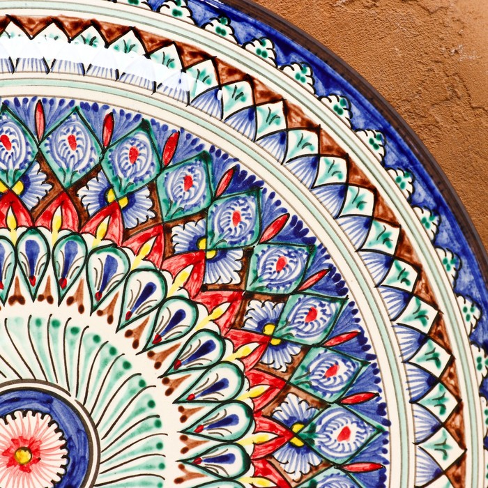 Ляган круглый «Риштан», 36 см, сине-красный орнамент Ляган круглый «Риштан», 36 см, сине-красный орнамент