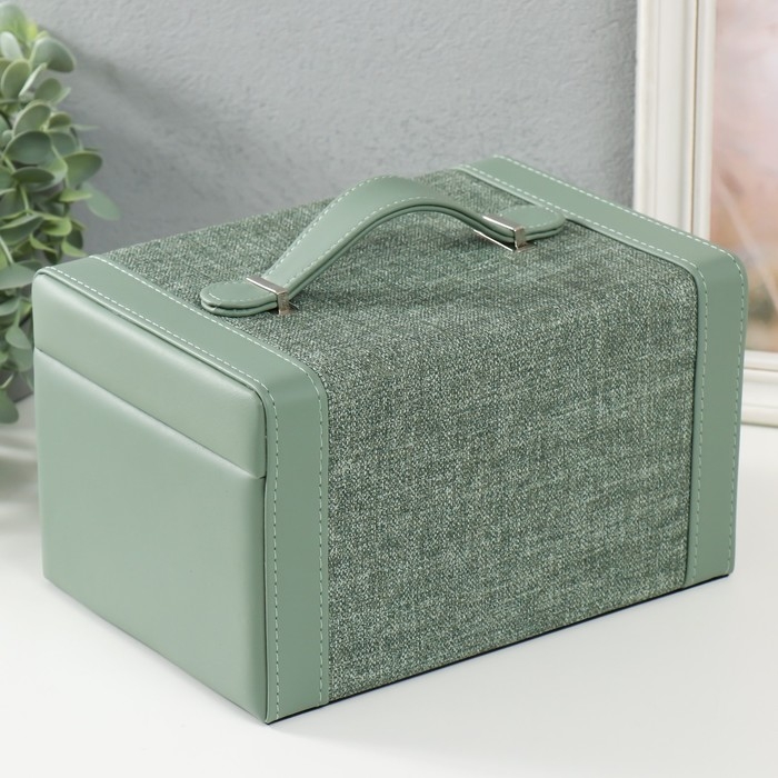 Шкатулка кожзам для украшений сундук Шкатулка кожзам для украшений сундук "Зелёная" комбинированная 23,5х16,5х14,5 см