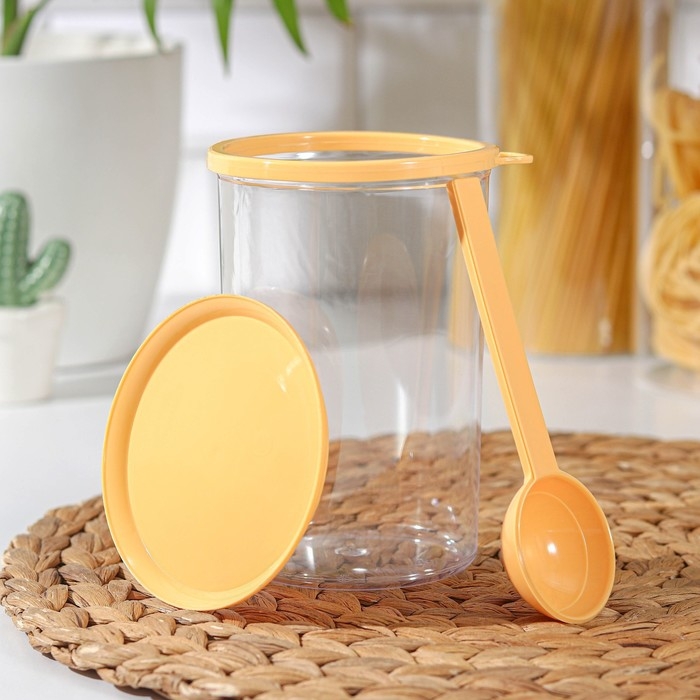 Банка для сыпучих продуктов, 700 мл, с ложкой, прозрачная, крышка МИКС Банка для сыпучих продуктов, 700 мл, с ложкой, прозрачная, крышка МИКС