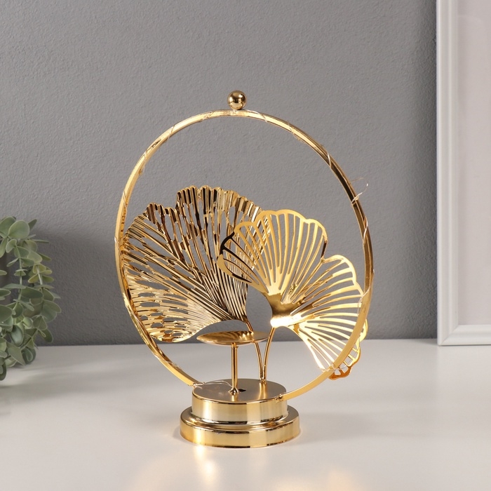 Подсвечник на 1 свечу Подсвечник на 1 свечу "Листья Гинкго" с подсветкой, d-6 см 9,5х23,5х27 см