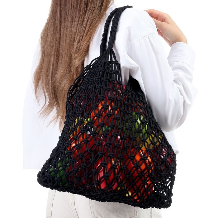 Авоська 35 х 48 см, ручка 14 см, клетка 3.5 см, черная Авоська 35 х 48 см, ручка 14 см, клетка 3.5 см, черная