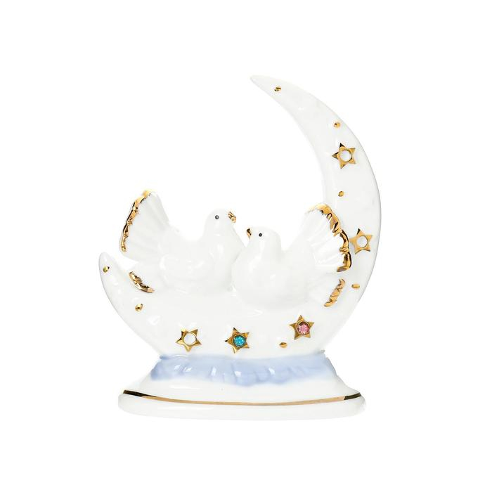 Сувенир керамика "Белые голуби с месяцем" с золотом, стразы 12 см
