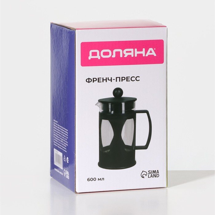 Чайник заварочный френч - пресс Доляна «Оливер», 600 мл, стекло, цвет чёрный Чайник заварочный френч - пресс Доляна «Оливер», 600 мл, стекло, цвет чёрный