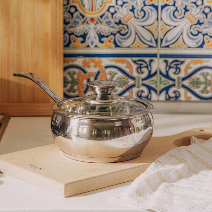 Ковш из нержавеющей стали SL Home «Олла», 1,5 л, d=16 см, h=7,5 см, с крышкой, индукция Ковш из нержавеющей стали SL Home «Олла», 1,5 л, d=16 см, h=7,5 см, с крышкой, индукция