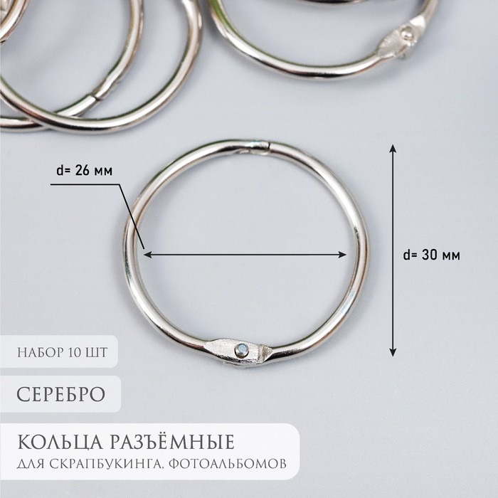 Кольца для творчества для фотоальбомов Кольца для творчества для фотоальбомов "Серебро" набор 10 шт внут. d=2,6 см, внеш. d=3 см