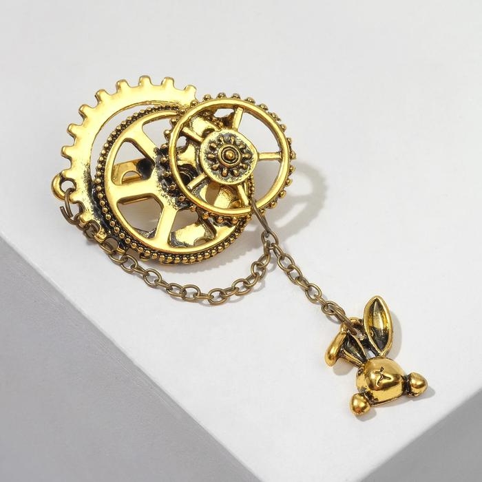 Брошь «Сказочный кролик» шестерёнки, цвет чернёное золото Брошь «Сказочный кролик» шестерёнки, цвет чернёное золото