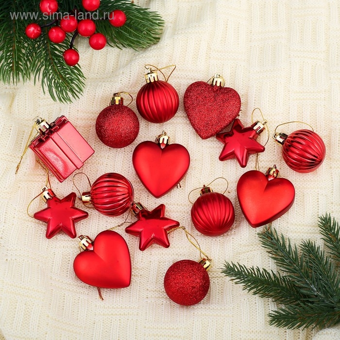 Набор украшений пластик 24 шт Набор украшений пластик 24 шт "Грация" ассорти красный