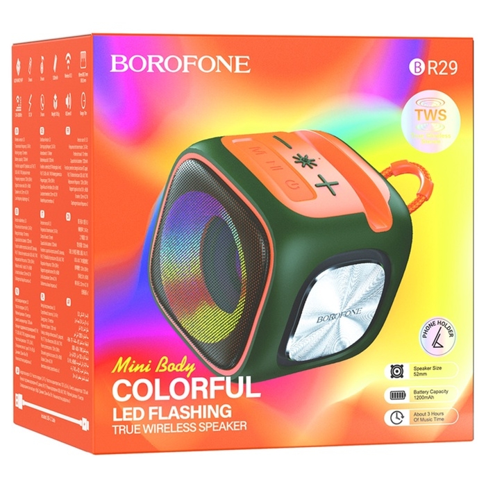 Портативная колонка Borofone BR29, 1200 мАч, 7 Вт, BT 5.3, FM, TF-карты, USB, AUX, зелёная Портативная колонка Borofone BR29, 1200 мАч, 7 Вт, BT 5.3, FM, TF-карты, USB, AUX, зелёная