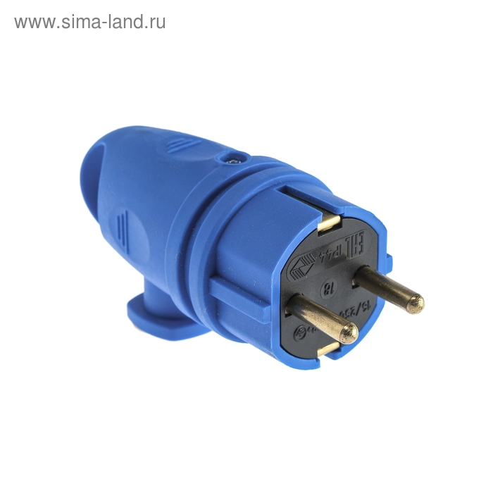 Вилка переносная угловая с кольцом В16-002, 16 А, 250 В, IP44, с з/к, каучук, синяя Вилка переносная угловая с кольцом В16-002, 16 А, 250 В, IP44, с з/к, каучук, синяя