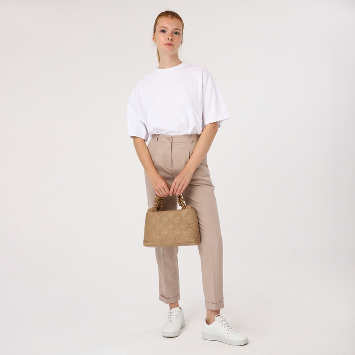 Сумка-тоут на молнии, длинный ремень, цвет бежевый