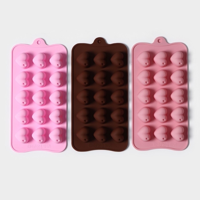 Форма для конфет и шоколада Доляна «Сердечки», силикон, 19,5×10×1,8 см, 15 ячеек (2,7×2,3 см), цвет МИКС Форма для конфет и шоколада Доляна «Сердечки», силикон, 19,5×10×1,8 см, 15 ячеек (2,7×2,3 см), цвет МИКС