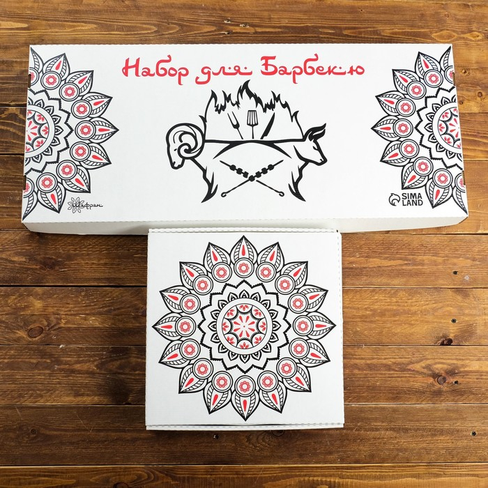 Набор с шампурами подарочный  Набор с шампурами подарочный "Шафран", 12 предметов, в деревянной коробке, шампуры 50см