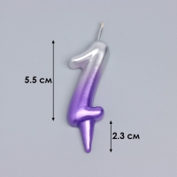Свеча для торта "Овал", цифра "1", 5,5 см, серебро-сирень