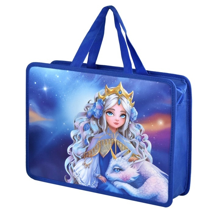 Папка с ручками А4, 340 х 250 х 95 мм, пластиковая, ручки-тесьма, Феникс Папка с ручками А4, 340 х 250 х 95 мм, пластиковая, ручки-тесьма, Феникс "Принцесса с драконом"