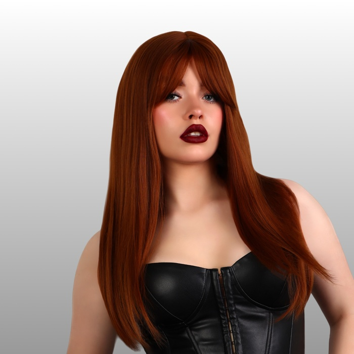 Парик искусственный, с чёлкой, имитация кожи, 60 см, цвет рыжий Парик искусственный, с чёлкой, имитация кожи, 60 см, цвет рыжий