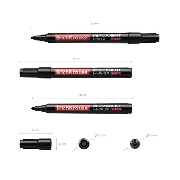 Маркер перманентный 0.8-2.2 мм, ErichKrause P-200, чёрный Маркер перманентный 0.8-2.2 мм, ErichKrause P-200, чёрный