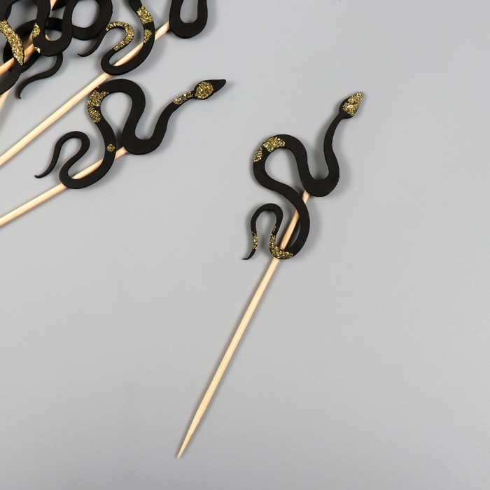 Новогодний топпер для творчества Новогодний топпер для творчества "Чёрная- Блестящая змея" 12.5 см (Новогодний набор 6 шт)