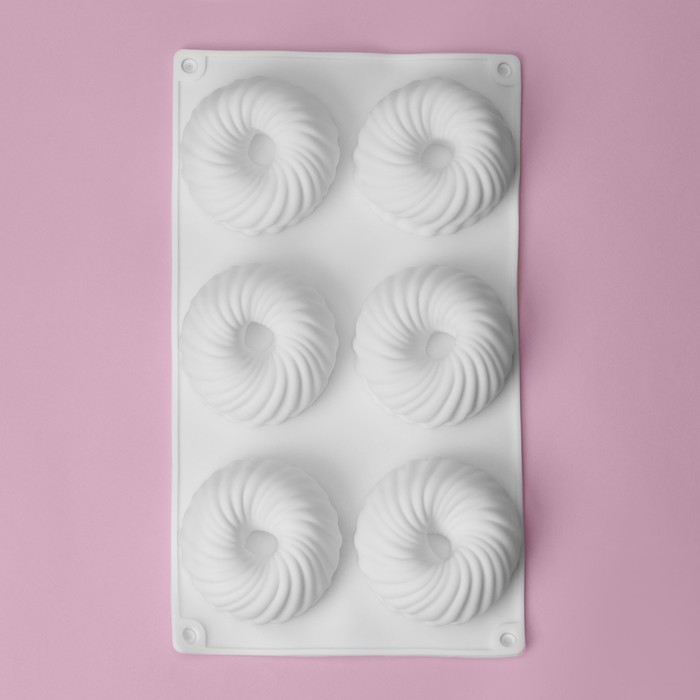 Форма для муссовых десертов и выпечки Доляна «Вихрь», 29,8×17,5×3 см, 6 ячеек (d=7,7 см), цвет МИКС Форма для муссовых десертов и выпечки Доляна «Вихрь», 29,8×17,5×3 см, 6 ячеек (d=7,7 см), цвет МИКС