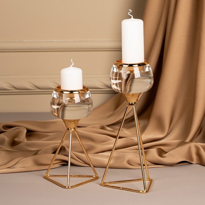 Подсвечник металл, стекло на 1 свечу «Изысканность» цвет золото 9.5 х 9.5 х 17 см Подсвечник металл, стекло на 1 свечу «Изысканность» цвет золото 9.5 х 9.5 х 17 см