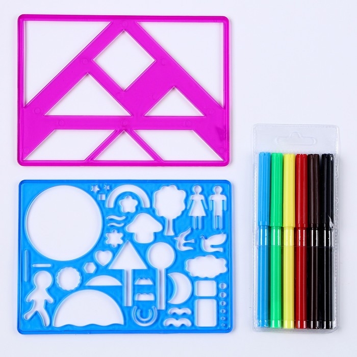 Трафареты «Мальчик и девочка», набор 2 шт., 6 шт. фломастеров Трафареты «Мальчик и девочка», набор 2 шт., 6 шт. фломастеров