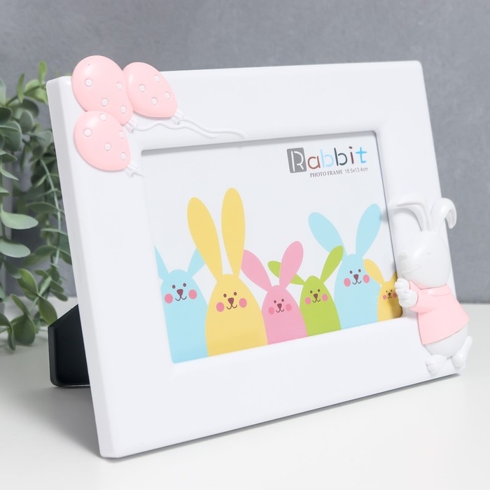 Фоторамка пластик 12х17 см Фоторамка пластик 12х17 см "Зайчик с шариками" белая 24х19 см