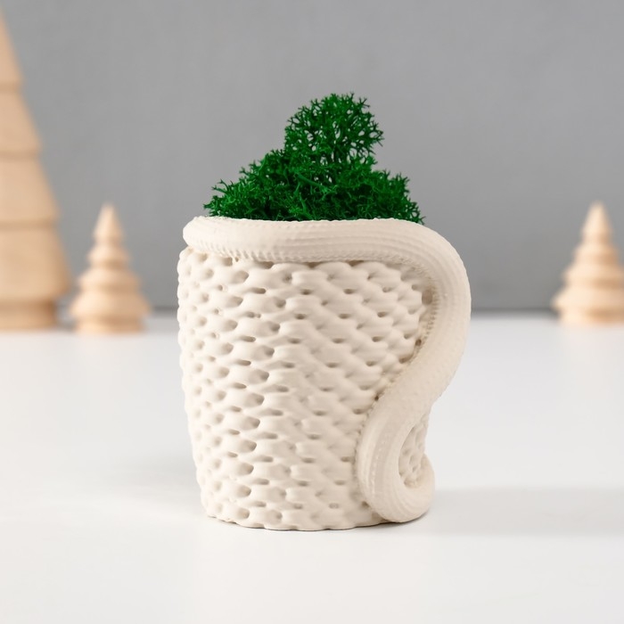 Кашпо бетонное  Кашпо бетонное "Змея корзинка"со мхом  7х6х7 см белая (мох зелен стабил)