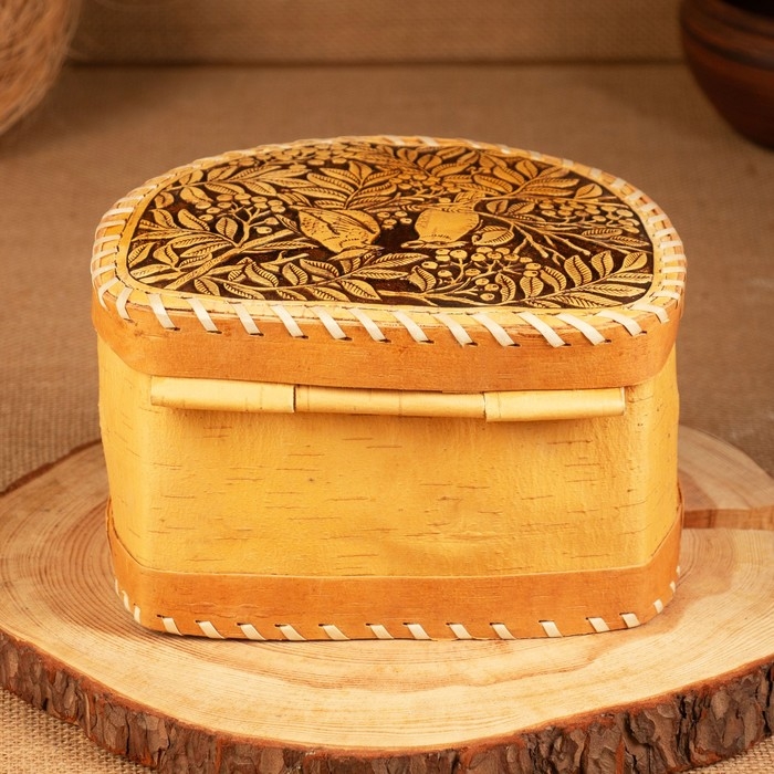 Хлебница-батонница Хлебница-батонница "Птицы", шарнирная, 21 х 19 х 12 см, береста