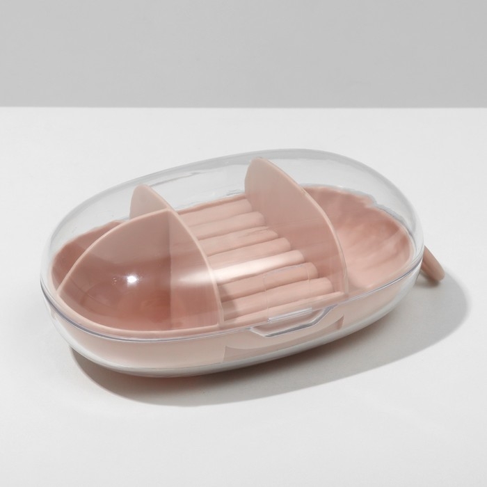 Подставка для украшений «Шкатулка портативная» 3 ячейки, 7 полос, 15×8×5 см, цвет розовый Подставка для украшений «Шкатулка портативная» 3 ячейки, 7 полос, 15×8×5 см, цвет розовый